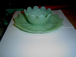 Jadeite Fire King " Lotus Bowl & Plate " 1950 
