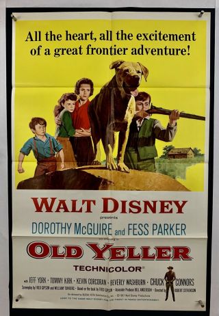 Old Yeller Movie Poster (fine) One Sheet 1965 Rerelease Folded Walt Disney 4306