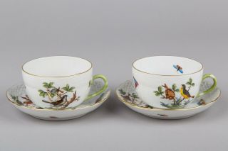 Herend Rothschild Bird Pattern Tea Cups With Saucers Ii.  1726/ro