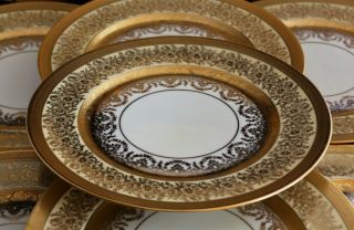 Set 11 Heinrich Edgerton Studio Gold Encrusted Porcelain Dinner Service Plates