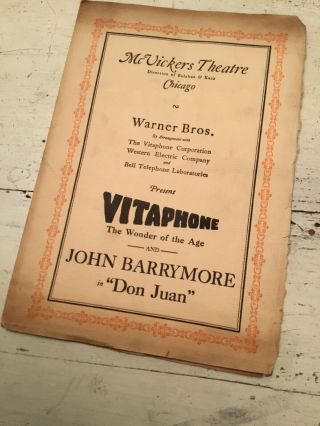 1926 Movie Theatre Program,  John Barrymore In Don Juan,  Warner Bros.  Vitaphone
