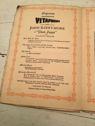 1926 MOVIE THEATRE PROGRAM,  JOHN BARRYMORE in DON JUAN,  Warner Bros.  VITAPHONE 3