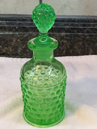 Vintage Hobnail Vaseline Green Depression Glass Perfume Decanter Cruet Bottle