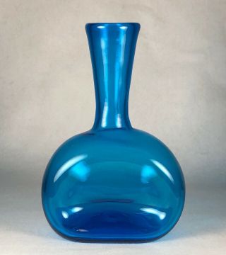 Vintage Mid - Century Blenko Clear Turquoise Blue Glass Pinched Vase 8”