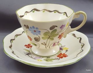 Eb Foley China V2571 Tea Cup And Saucer Cream Bone China Floral Ca 1930 England