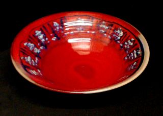 ZAPPA POTTERY COLORADO LARGE HAND CRAFTED BOWL BLUE RED TAN SIGNED EUC 3