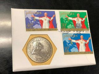 99 Company Pnc Fdc 1970 Philippines Pope Visit,  1 Piso With Stamp Set