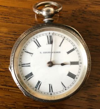 Antique 1908 Silver Cased Open Face Pocket Watch.  L Courlander.  Not