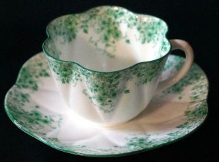 Shelley Dainty Green Daisy 12087 Tea Cup And Saucer