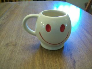 Vintage Mccoy Pottery Smiley Face Cup - - White With Red