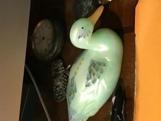 Fenton Glass Duck Iridescent Green Hand Painted & Signed D Wright Sticker