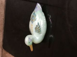 Fenton Glass Duck Iridescent Green Hand Painted & Signed D Wright Sticker 3