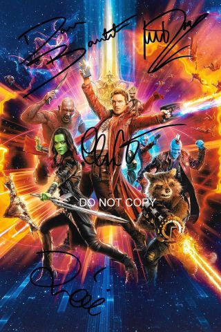 Guardians Of The Galaxy Vol.  2 Cast 8x12 " Poster Autographed Rp Marvel Comics