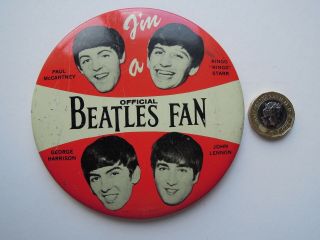 Large Beatles Official Fan Pin Button Badge 4 " Nems Ltd 64