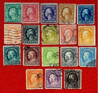 1917 - 19 Us Stamp Sc 498 - 499,  501 - 504,  506 - 518 Light Cancel,  Well Center Set