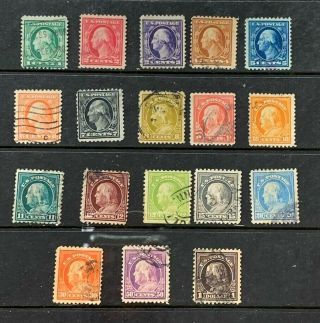 1917 - 19 US Stamp SC 498 - 499,  501 - 504,  506 - 518 Light Cancel,  Well Center Set 2
