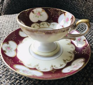 Hand Painted Gold China Teacup & Saucer Set - Made In Occupied Japan