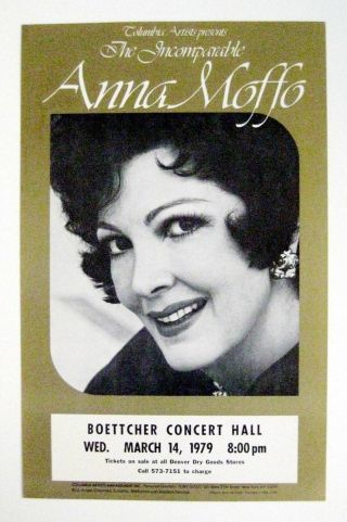 Theater Poster Window Card Anna Moffo Boettcher Concert Hall 1979
