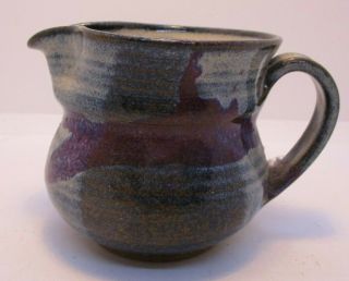 Hand Crafted Studio Art Signed Pottery Pitcher Blue White Purple