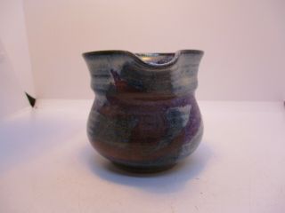 Hand Crafted Studio Art Signed Pottery Pitcher Blue White Purple 2