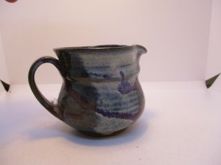 Hand Crafted Studio Art Signed Pottery Pitcher Blue White Purple 3