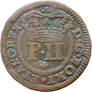 1703 3 Reis Portugal Pedro Ii Coin (mo827 -)