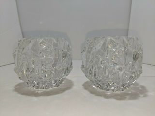 Set Of 2 Tiffany & Co Crystal Rock Cut Pattern Votive Candle Holder 2 7/8 " High