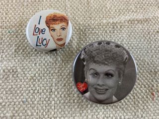2 Vintage I Love Lucy Lucille Ball Long Pinback Button Pins