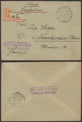 Germany Wwi 1917 - Registered Field Post Cover To Neunkirchen D506