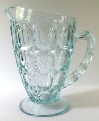 Jeannette Glass Thumbprint Ice Blue Pitcher Vintage Hard To Find Color