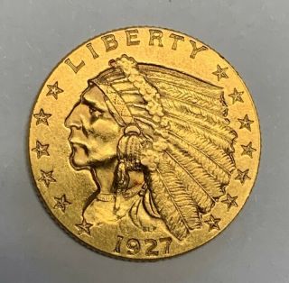 1927 Us $2.  5 Dollar Indian Quarter Eagle Gold Coin About Uncirculated
