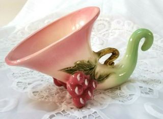 Hull Pottery Vase Centerpiece Planter Tokay Cornucopia 10 Pink Green Grapes VTG 2