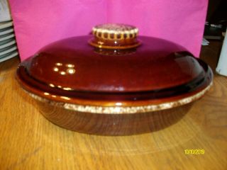 Vtg Hull H.  P.  Co Oven Proof Dish Oval Casserole W Lid Brown Drip Pottery Usa 10 "