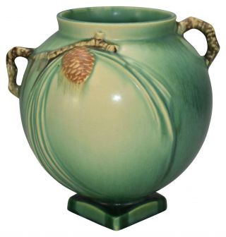 Roseville Pottery Pine Cone Green Ceramic Vase 745 - 7