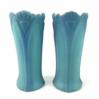 2 Van Briggle Mid Century Vases Turquoise Art Deco Arts Crafts Pottery