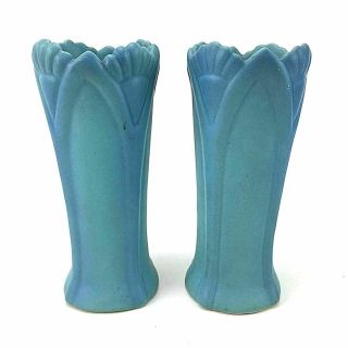 2 Van Briggle Mid Century Vases Turquoise Art Deco Arts Crafts Pottery 2