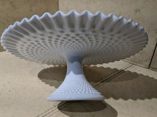 Vintage White Milk Glass Hobnail Pedestal Cake Plate Footed Stand Ruffled
