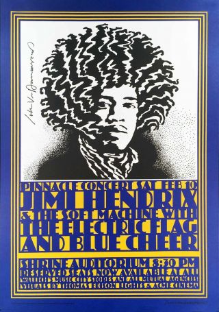 Jimi Hendrix Poster Shrine Soft Machine Blue Cheer Signed By John Van Hamersveld