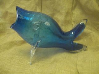 Vintage Blenko Art Glass Crackle Fish Vase Mid Century Modern Winslow Anderson