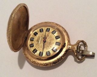Vintage Villereuse 17 Jewels Incabloc Gold Tone Pocket Watch Pendant Running