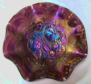 Vntg Imperial Carnival Glass Amethyst Purple Pansy Bowl 1910 - 1920 Pre Mark Htf