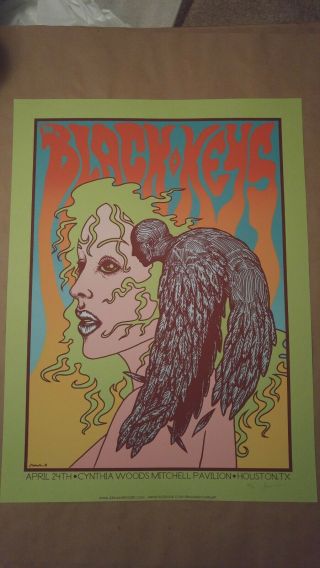 Rare The Black Keys Print Jermaine Rogers Houston Tx Poster Neon Green 2012 Bird