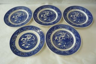 Set Of 5 Royal China Blue Willow Pattern Fruit Bowls 6 - 3/8 "