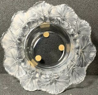 Lalique Honfleur Geranium Leaf Clear And Frosted Signed Glass Bowl 5 7/8”