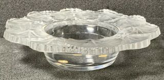 Lalique Honfleur Geranium Leaf Clear and Frosted Signed Glass Bowl 5 7/8” 2