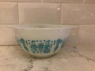Pyrex Amish Butterprint Turquoise On White Cinderella Mixing Bowl 1.  5 Pints.