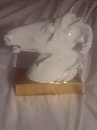 Rare Vista Alegre Portugal Porcelain White Horse Head Sculpture With Gold Base