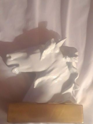 Rare Vista Alegre Portugal Porcelain White Horse Head Sculpture With Gold Base 2