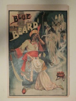 Antique English Theater Poster For Blue Beard
