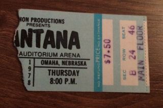 3/16/78 - Carlos Santana Concert Ticket Stub - Omaha Nebraska